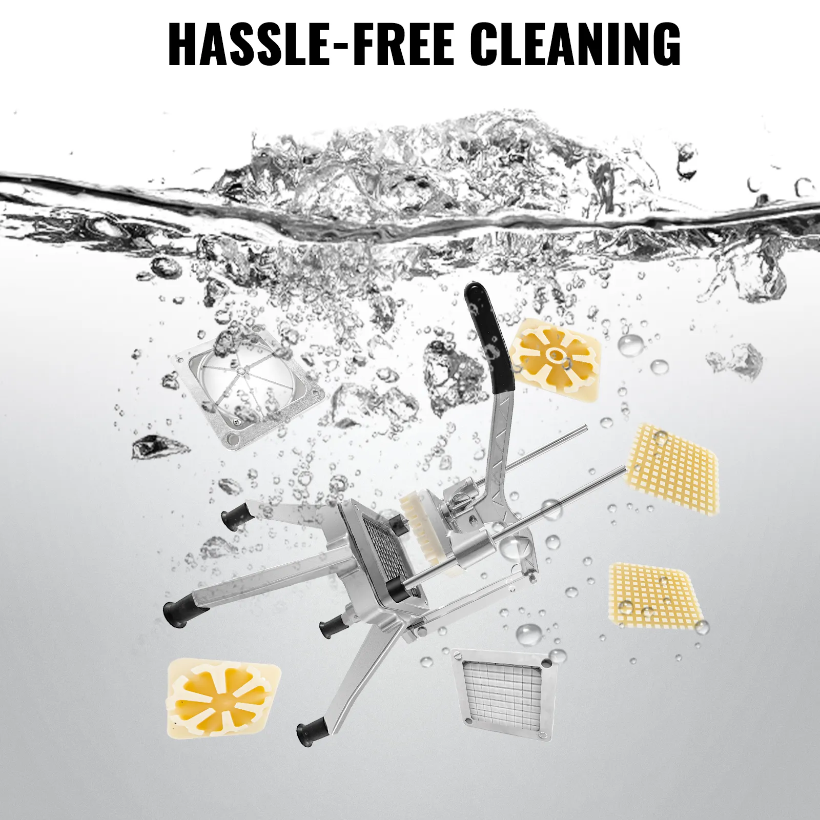 VEVOR vegetable chopper being cleaned in water, highlighting its hassle-free cleaning feature.