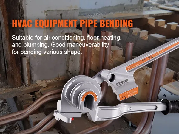 hvac equipment pipe bending with VEVOR pipe tube bender for air conditioning, heating, and plumbing.