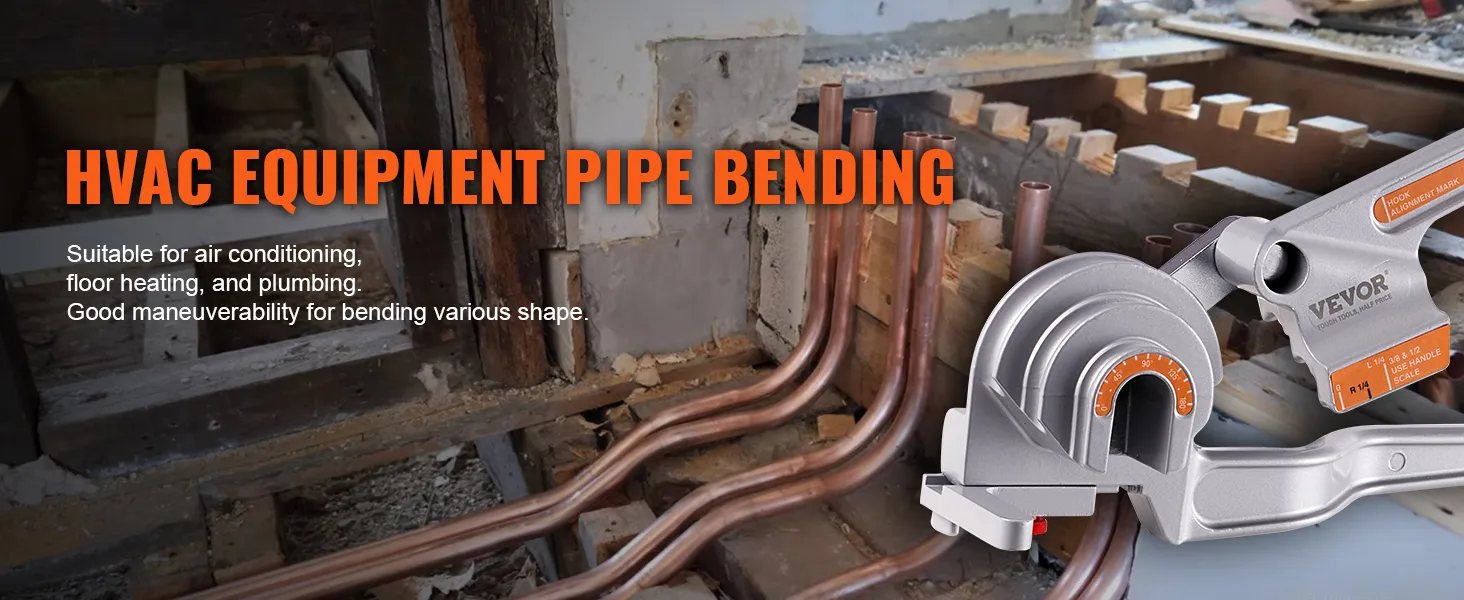hvac equipment pipe bending with VEVOR pipe tube bender for air conditioning, heating, and plumbing.