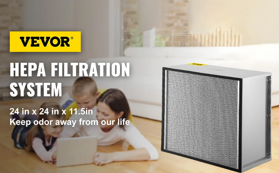 Filtro de repuesto HEPA VEVOR para sistema de filtración HEPA, 24 x 24 x 11,5 pulgadas, para una vida sin olores