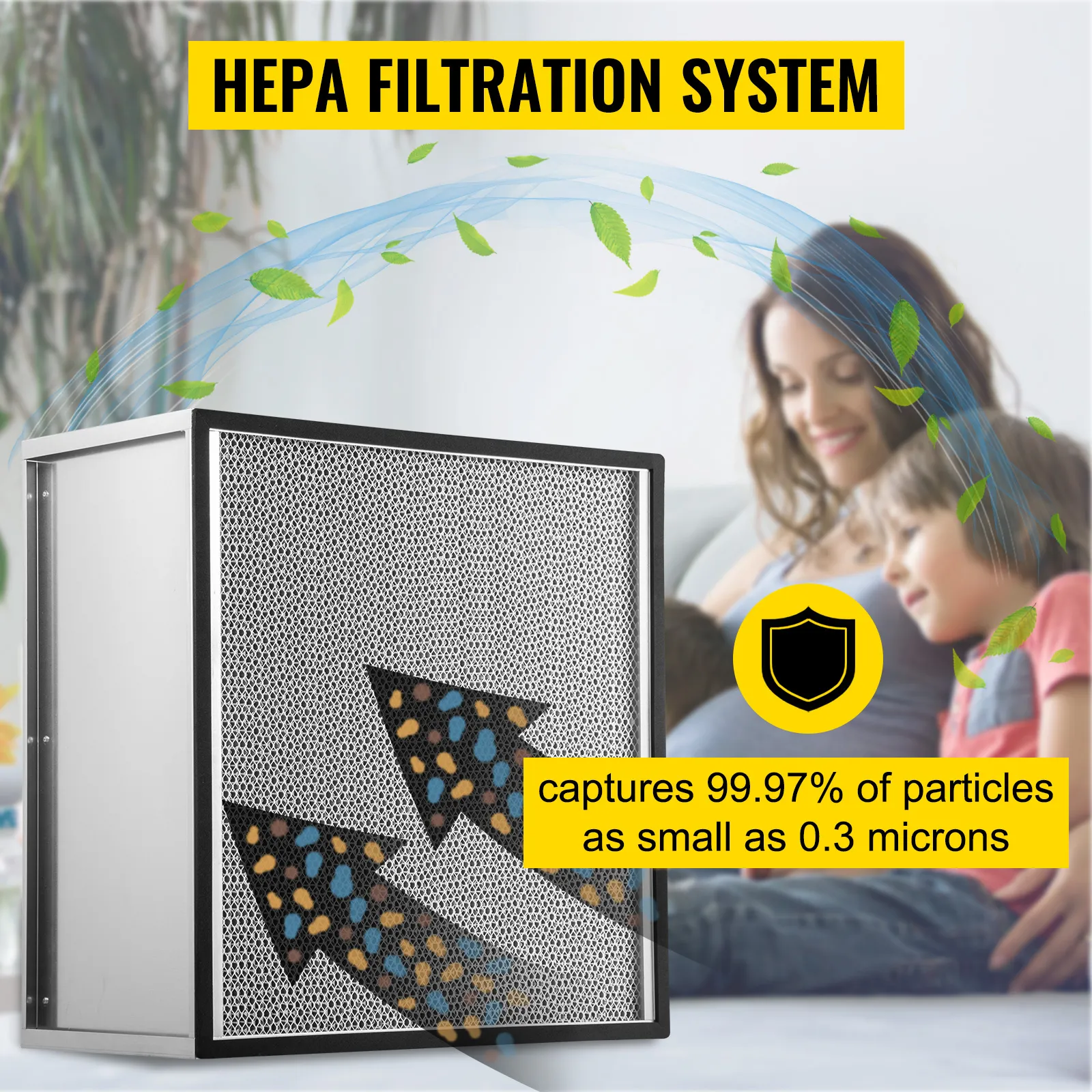 El filtro de repuesto HEPA VEVOR captura el 99,97 % de partículas, hasta 0,3 micrones.