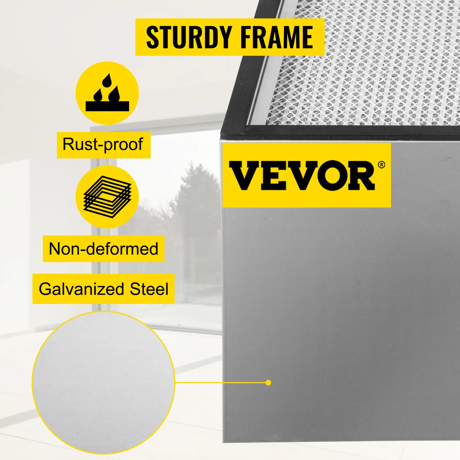 Filtro de repuesto HEPA VEVOR con marco galvanizado a prueba de óxido para mayor durabilidad.