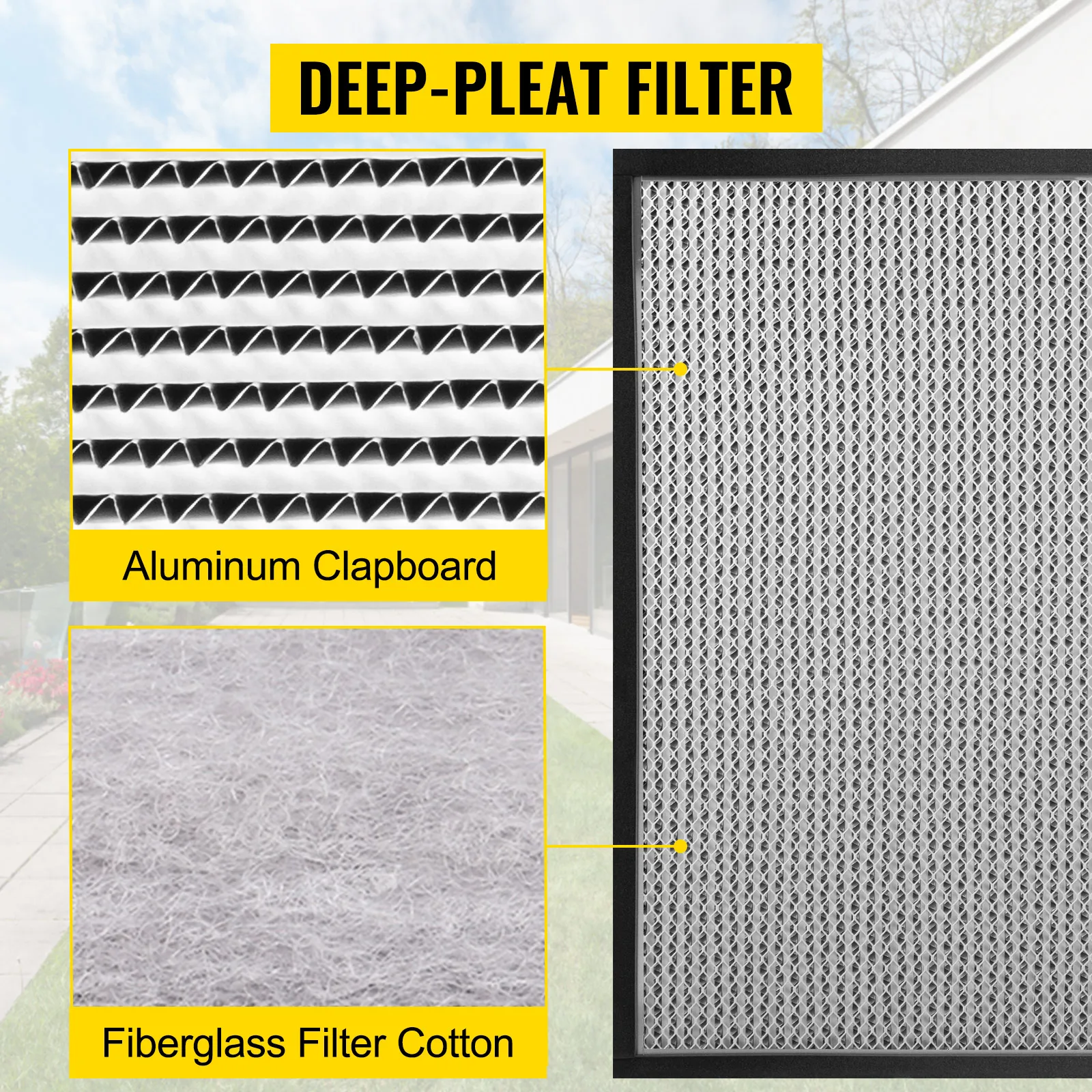 Filtro de repuesto hepa VEVOR con tablilla de aluminio y filtro de fibra de vidrio de algodón.