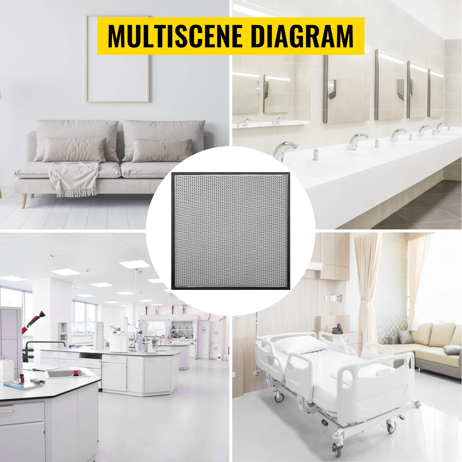 Filtro de reemplazo HEPA VEVOR en hogares, baños, laboratorios y hospitales.