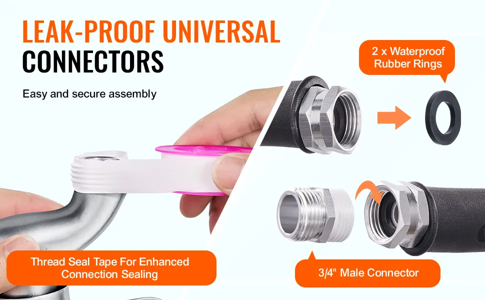 Gruppo di connettori universali a tenuta stagna con anelli in gomma impermeabili e nastro sigillante per filettature per tubo flessibile per acqua riscaldata VEVOR.