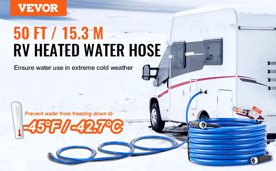 Tubo flessibile per acqua riscaldata VEVOR per camper, 50 piedi, garantisce l'utilizzo dell'acqua in climi freddi fino a -45 °F.