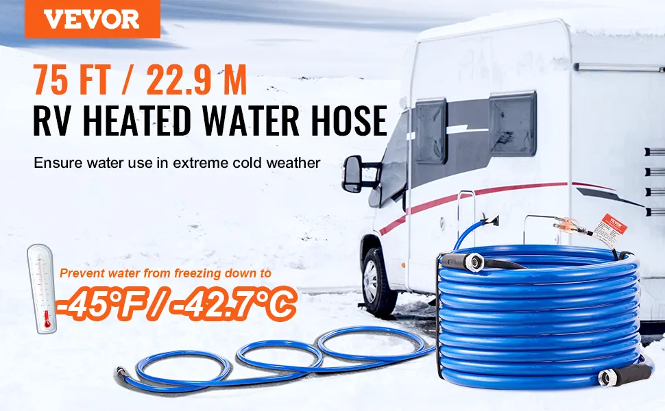Tubo flessibile per acqua riscaldata VEVOR per camper, 75 piedi/22,9 m, impedisce il congelamento in condizioni climatiche estreme fino a -45°F/-42,7°C.
