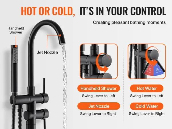 VEVOR freestanding bathtub faucet with handheld shower, controls for hot and cold water.