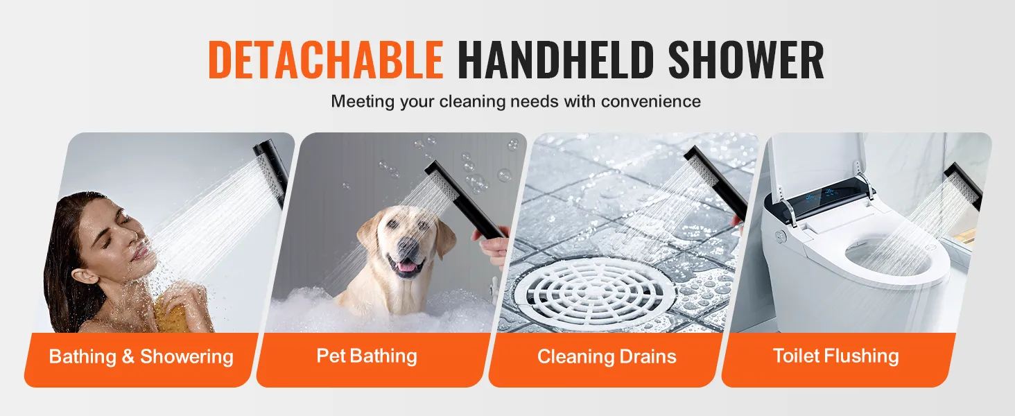 detachable handheld shower for bathing, pet bathing, cleaning drains, toilet flushing, VEVOR freestanding bathtub faucet