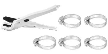 Herramienta para tuberías PEX VEVOR con herramienta de engarce y cinco abrazaderas para tuberías de acero inoxidable.