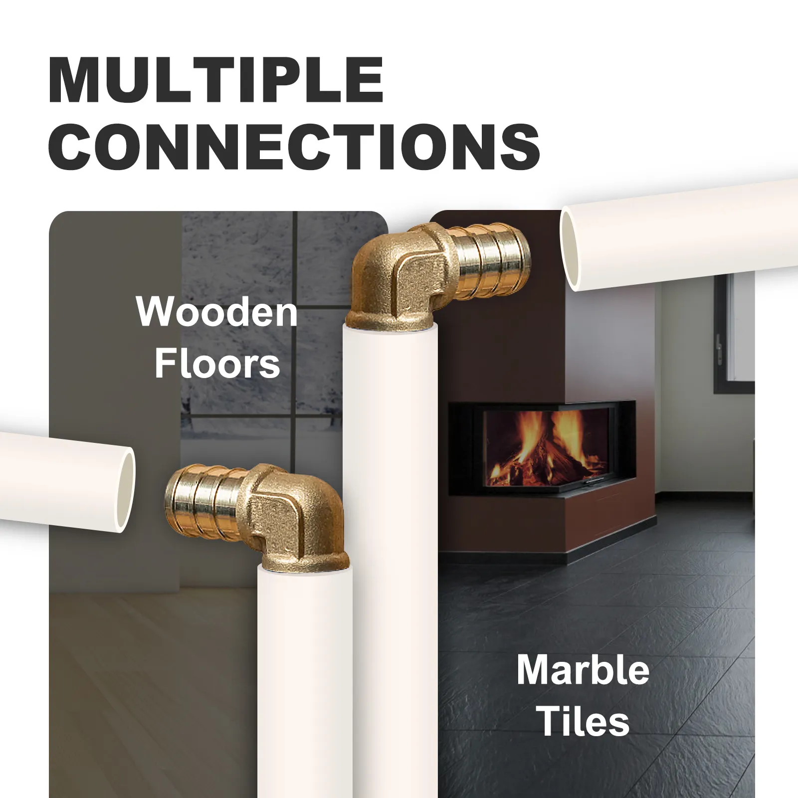 Tubería pex VEVOR con accesorios de latón para suelos de madera y conexiones de baldosas de mármol. Múltiples conexiones.