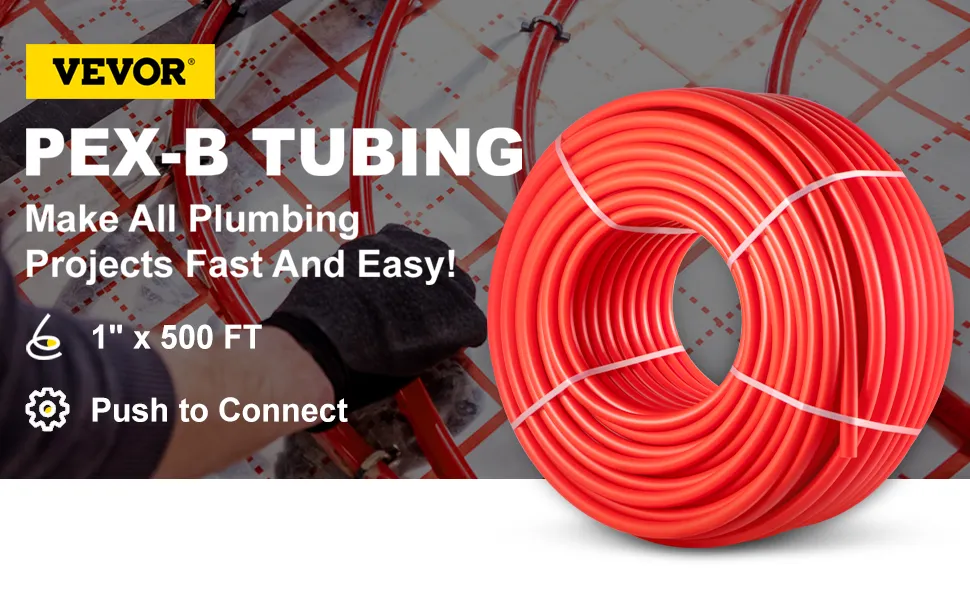 Tubo pex VEVOR, tubo pex-b, 1" x 500 pies, presión para conectar para proyectos de plomería.