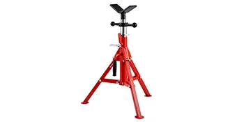 red VEVOR pipe stand with adjustable height and tripod base.