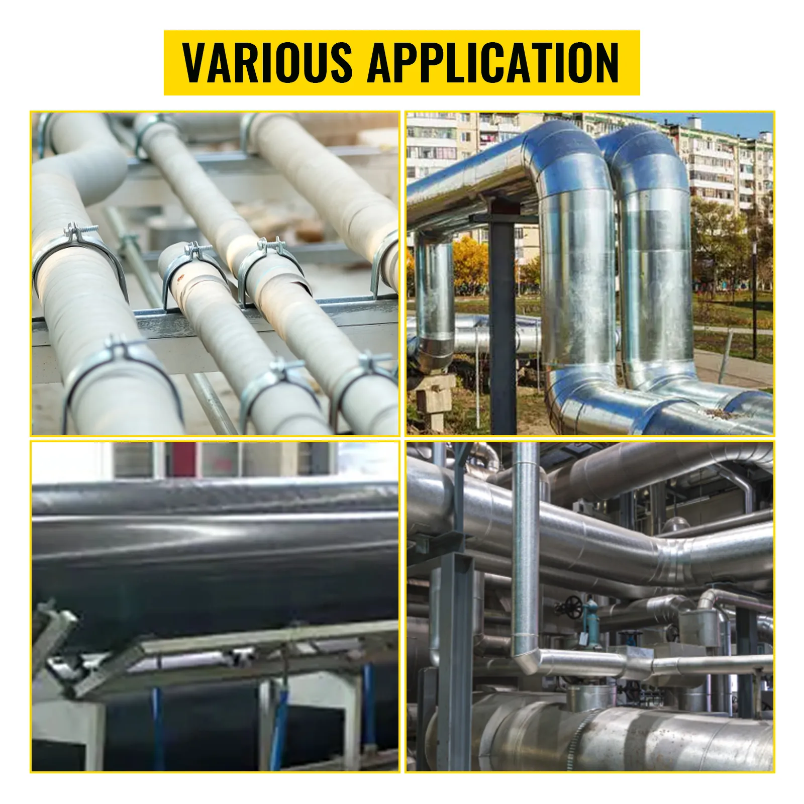 various industrial pipe installations showcasing VEVOR pipe stand applications.