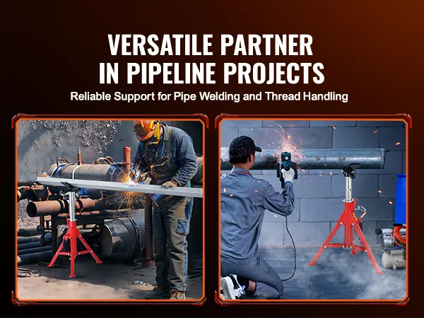 welding and thread handling with VEVOR pipe stand in industrial settings.