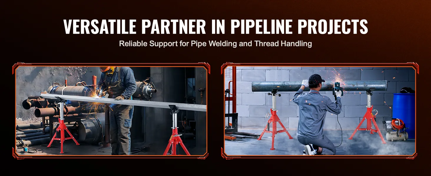welding and thread handling with VEVOR pipe stand in industrial settings.