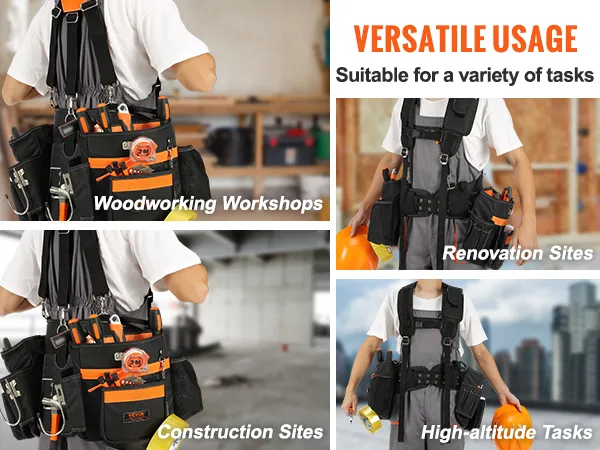 VEVOR tool belt for versatile usage in woodworking workshops, construction sites, and renovation tasks.