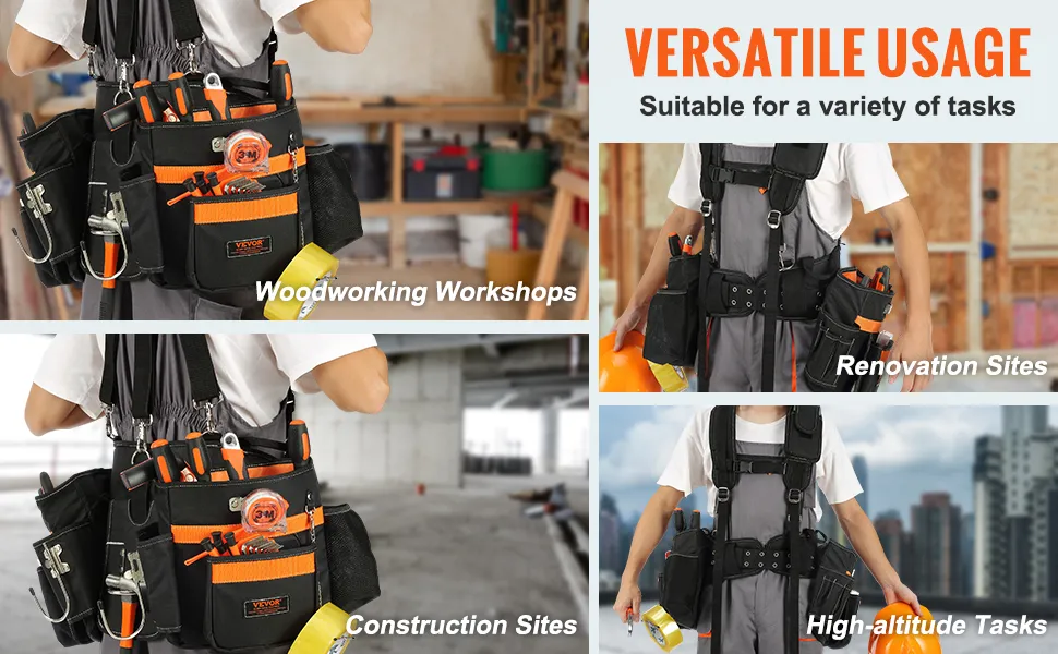 VEVOR Tool Belt with Suspenders, 29 Pockets, 29-54 inches