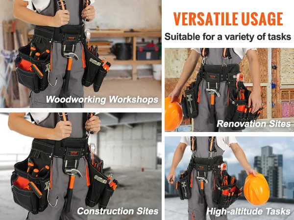 VEVOR tool belt suitable for woodworking workshops, construction sites, renovation sites, high-altitude tasks.