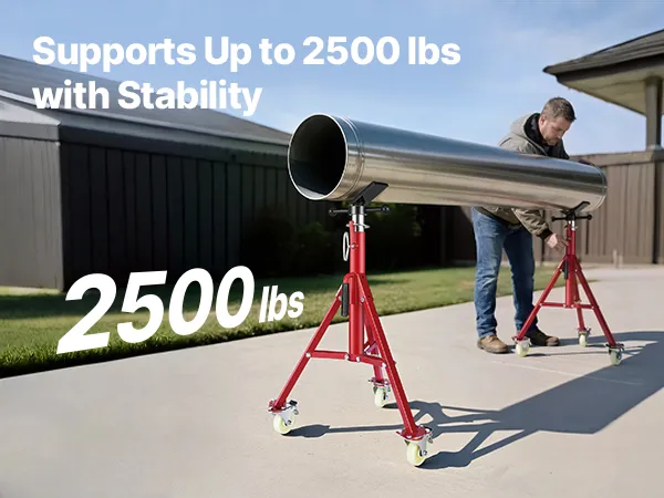 VEVOR pipe stand with v head, 882 lbs capacity, max height 37 in, red base, caster wheels.