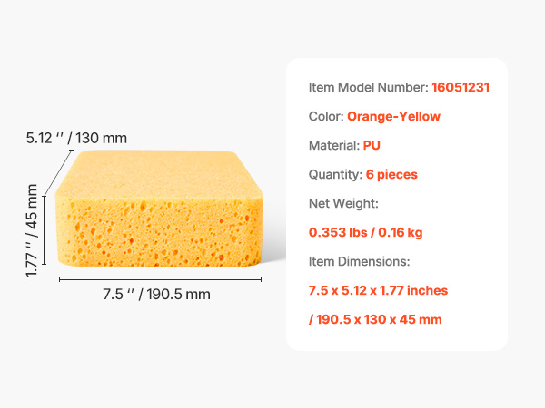 VEVOR Large Cleaning Sponge – 6-Pack, 7.5x5.2x1.8 Inch