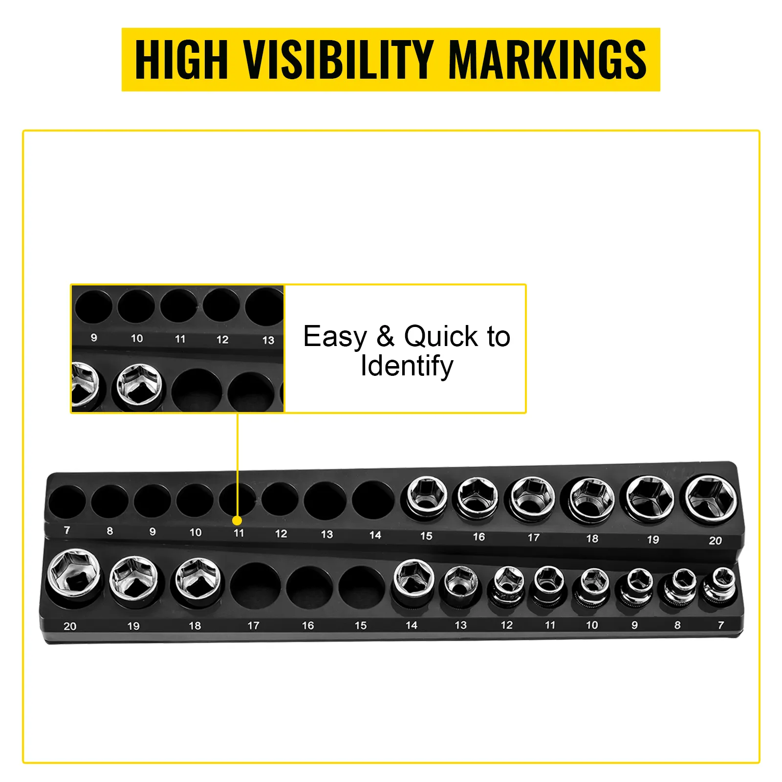 VEVOR socket organizer with high visibility markings for easy identification and organization.