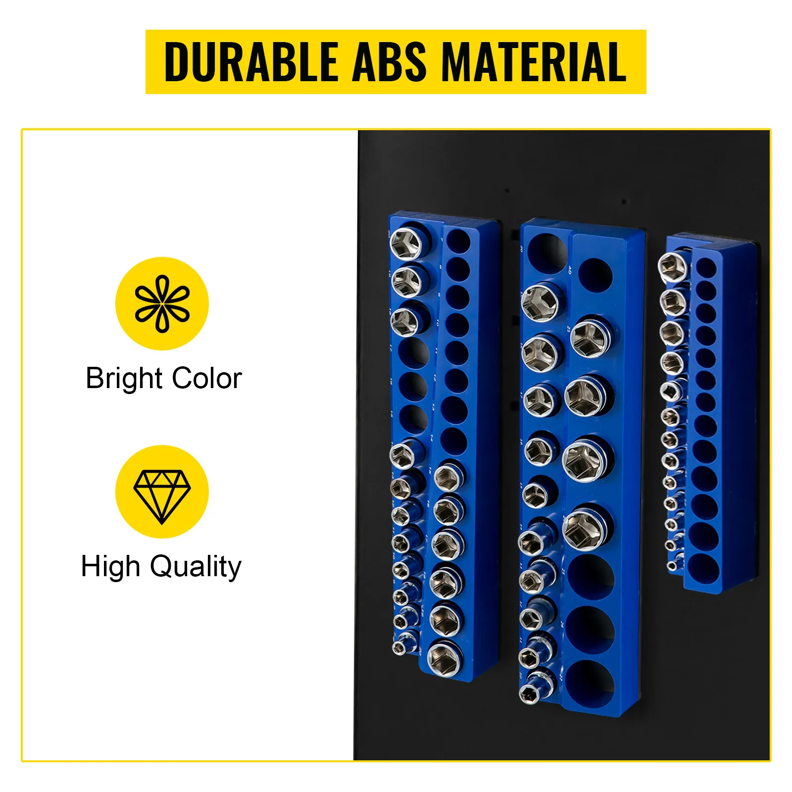 VEVOR magnetic socket organizer made from durable abs material in bright blue, showcasing high-quality design.
