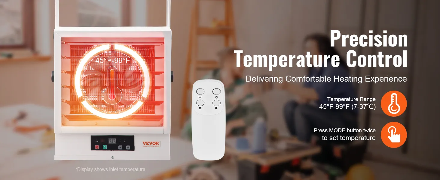 VEVOR Electric Garage Heater, 10000-Watt Digital Fan-Forced Wall/Ceiling Mount Shop Heater, with Remote Control Overheat Protection, Hardwired Heater with 9-Hour Timer, Ideal for Workshop, ETL Listed