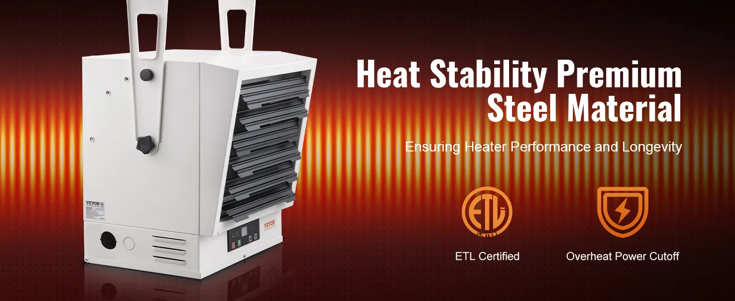 VEVOR Electric Garage Heater, 10000-Watt Digital Fan-Forced Wall/Ceiling Mount Shop Heater, with Remote Control Overheat Protection, Hardwired Heater with 9-Hour Timer, Ideal for Workshop, ETL Listed