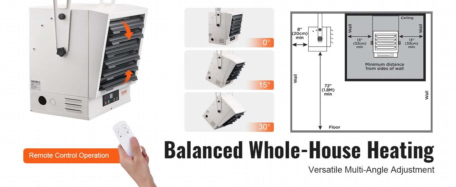 VEVOR Electric Garage Heater, 10000-Watt Digital Fan-Forced Wall/Ceiling Mount Shop Heater, with Remote Control Overheat Protection, Hardwired Heater with 9-Hour Timer, Ideal for Workshop, ETL Listed