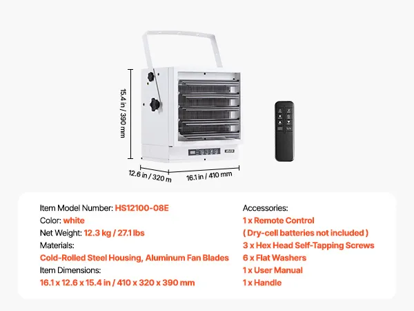 VEVOR Electric Garage Heater 10000W with Remote Control Ceiling for Workshop