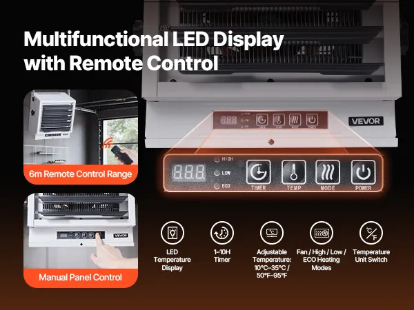 VEVOR Electric Garage Heater 10000W with Remote Control Ceiling for Workshop