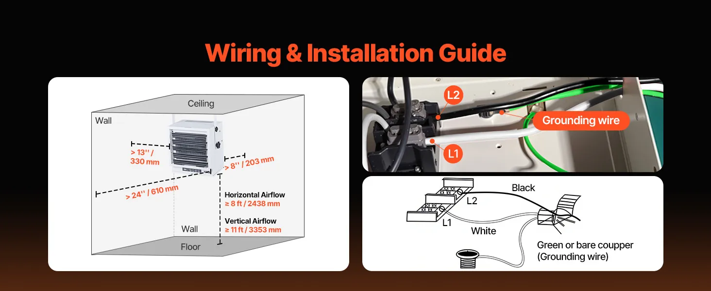 VEVOR Electric Garage Heater 10000W with Remote Control Ceiling for Workshop