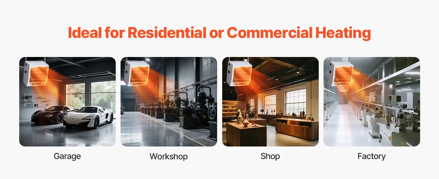 VEVOR Electric Garage Heater 10000W with Remote Control Ceiling for Workshop