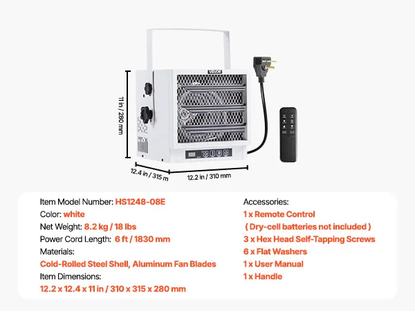 VEVOR Electric Garage Heater, 4800-Watt with Remote Control 10