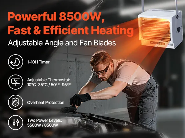 VEVOR Electric Garage Heater, 8500-Watt with Remote Control 10