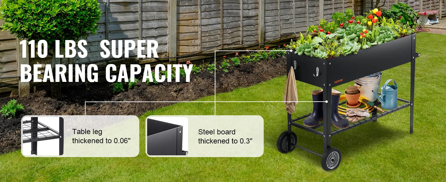 VEVOR verhoogd tuinbed met een capaciteit van 110 lbs, verdikte poten en stalen plaat, levendige tuinopstelling