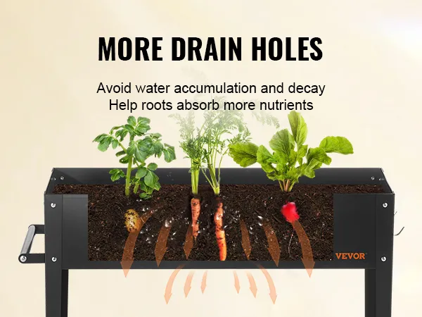 VEVOR verhoogd tuinbed met meer drainagegaten voor betere wortelopname en ter voorkoming van waterverval.