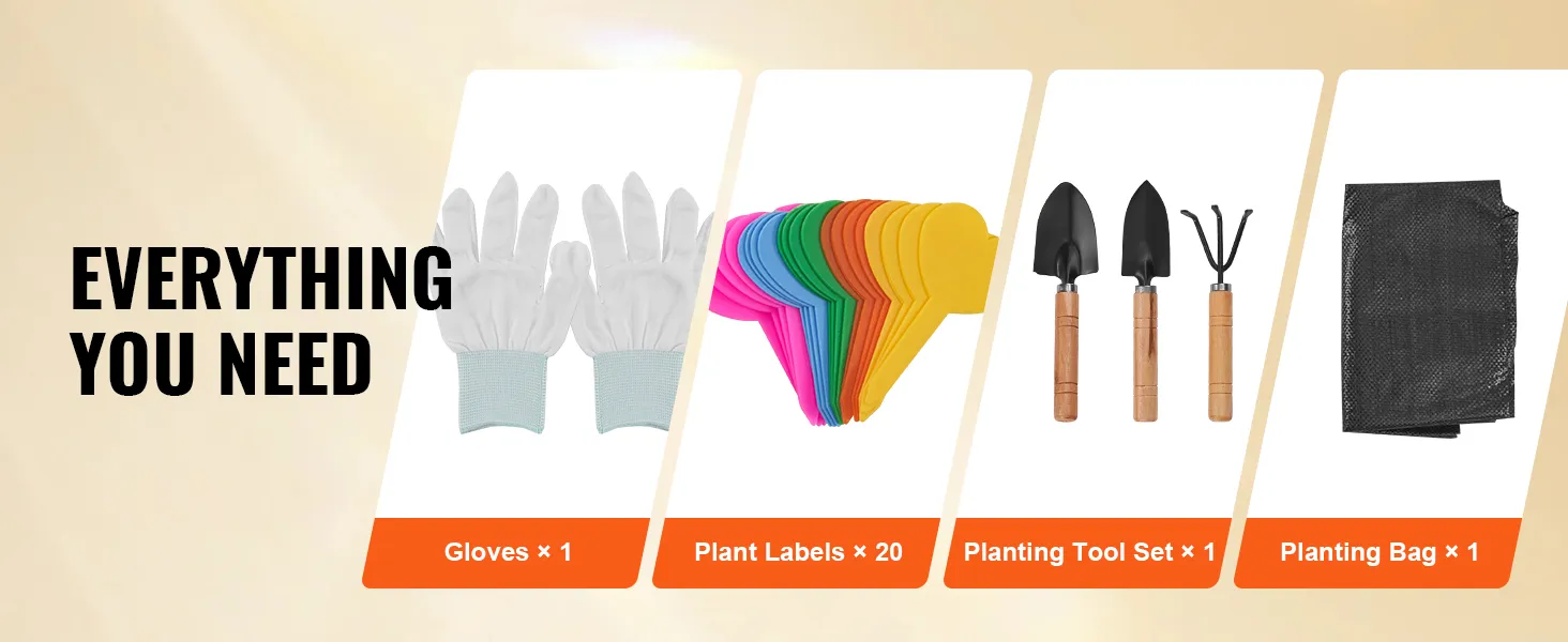 tuingereedschapsset met handschoenen, plantenlabels, gereedschapsset en plantenzak voor VEVOR verhoogde tuinbedden.