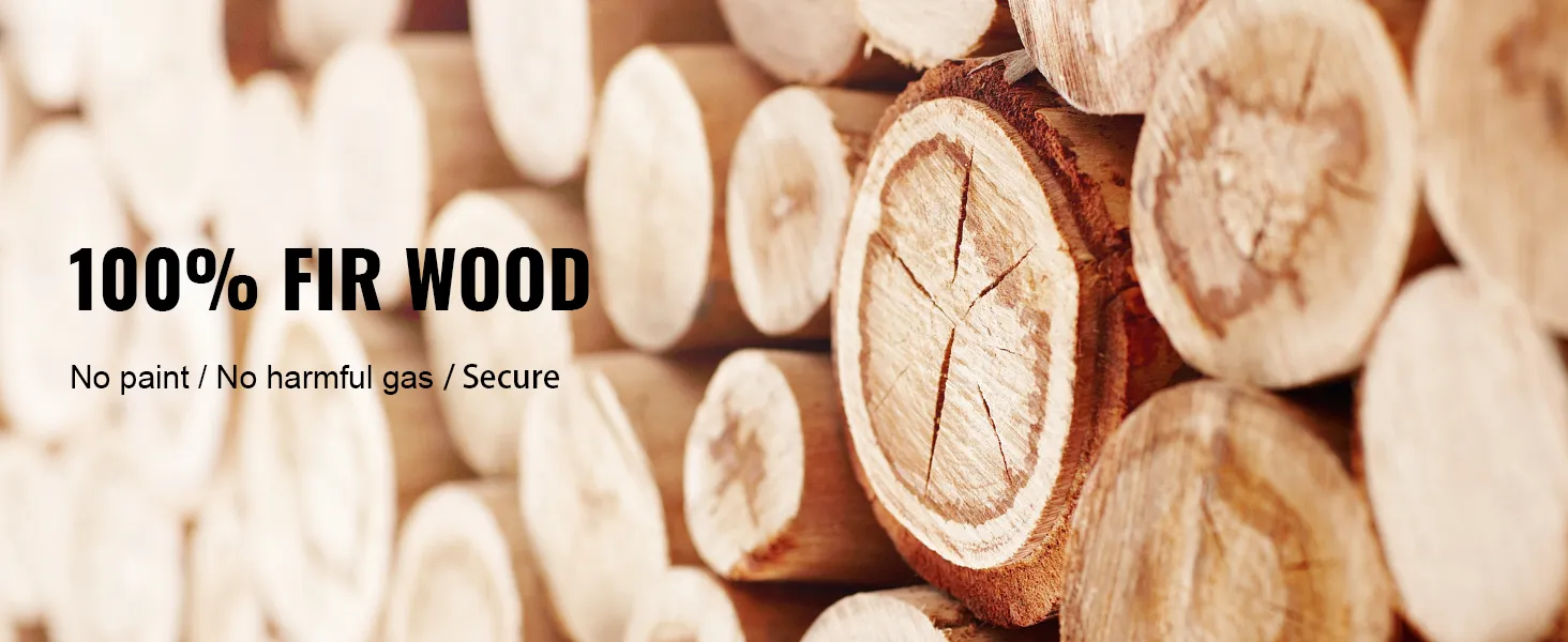 100% fir wood logs with text highlighting no paint, no harmful gas; suitable for VEVOR garden bed.