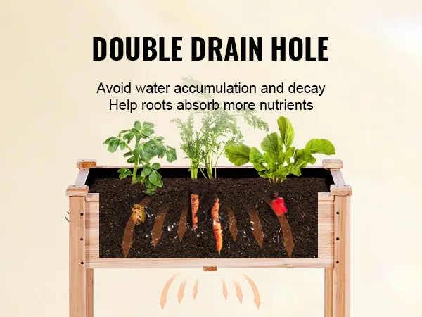 VEVOR garden bed with double drain hole to prevent water accumulation and aid root nutrient absorption.