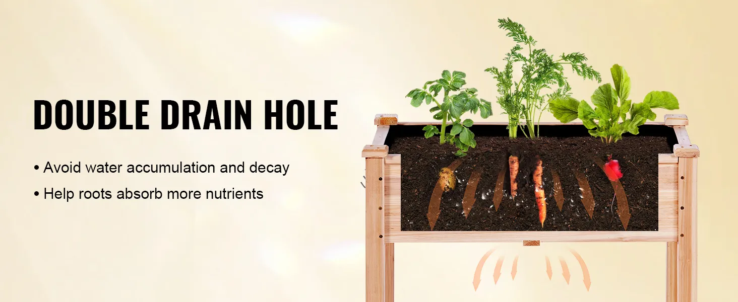 VEVOR garden bed with double drain hole to prevent water accumulation and aid root nutrient absorption.