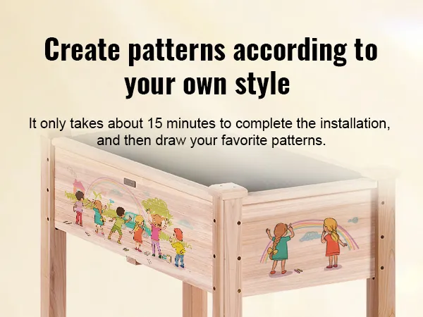 VEVOR garden bed with illustrated panels for personalized patterns, easy 15-minute assembly.