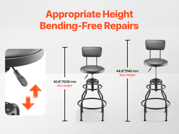 VEVOR Shop Stool with Backrest, Pneumatic Garage Seat/Work Stool