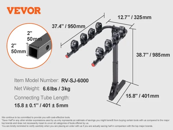 VEVOR hitch mount bike rack dimensions and specifications with model number rc-1803j.