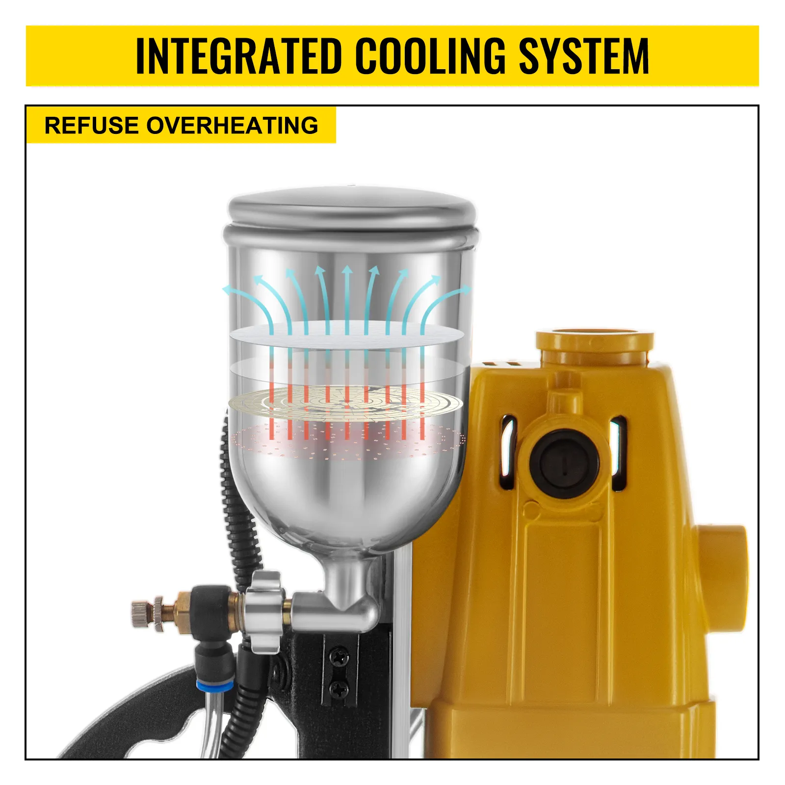 Taladro magnético VEVOR con sistema de refrigeración integrado para evitar el sobrecalentamiento.