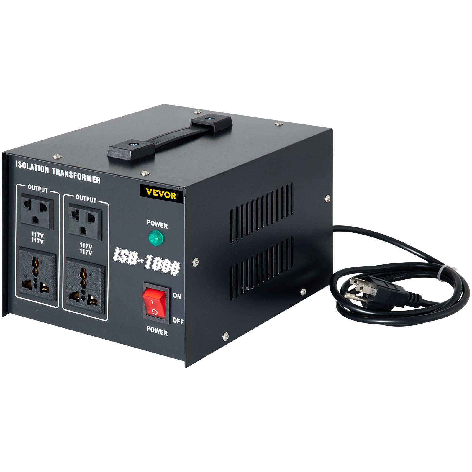 VEVOR Isolation Transformer, 1000Watts Surge, 4 Outlets AC 110V to