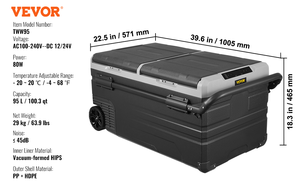 Lodówka samochodowa VEVOR, 12 V, przenośna zamrażarka dwustrefowa
