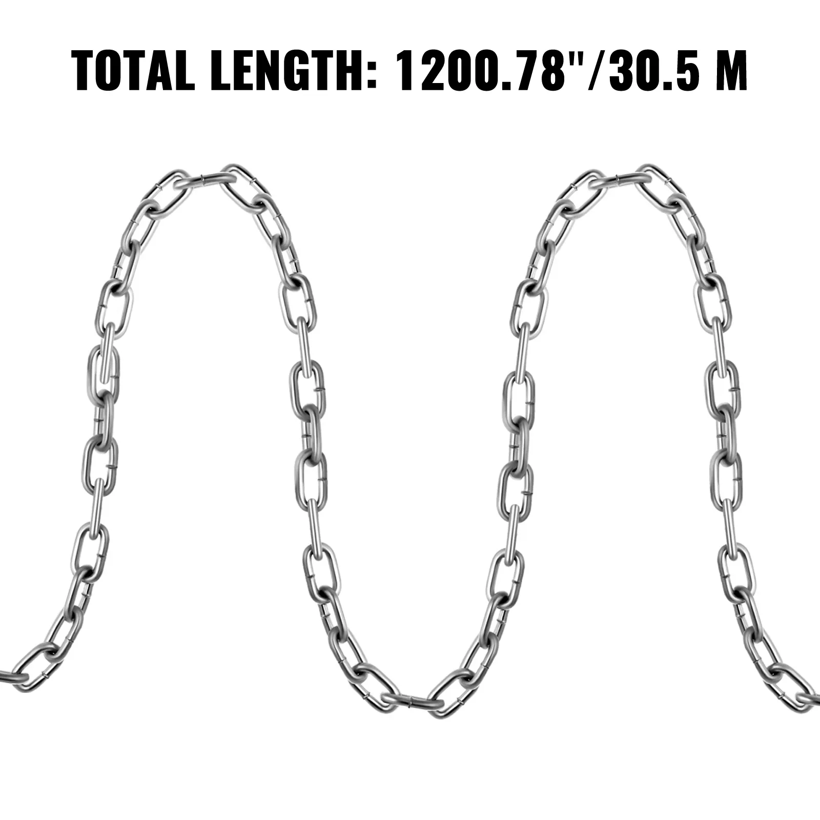 VEVOR grade 30 chain, total length 1200.78" (30.5m) displayed on white background.