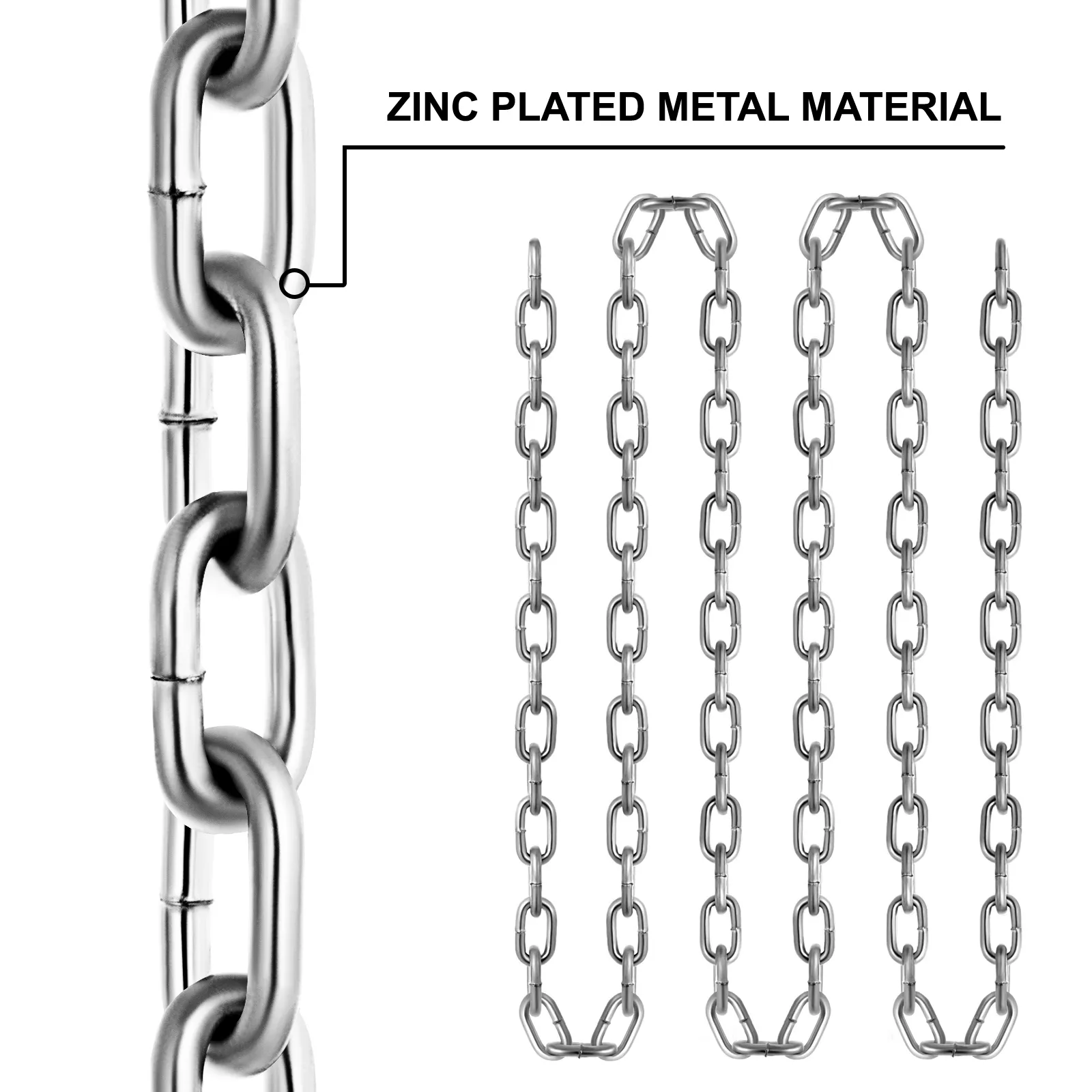 VEVOR grade 30 chain in zinc plated metal material, detailed view.